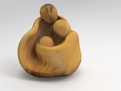 Wooden Decorative Ornament Piece with Curved Base and Rounded Figures for Artistic Home Interior 3d model