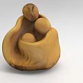 Wooden Decorative Ornament Piece with Curved Base and Rounded Figures for Artistic Home Interior
