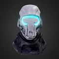 3D Rendered Sci Fi Helmet With Glowing Blue Eyes And Dark Scarf Design