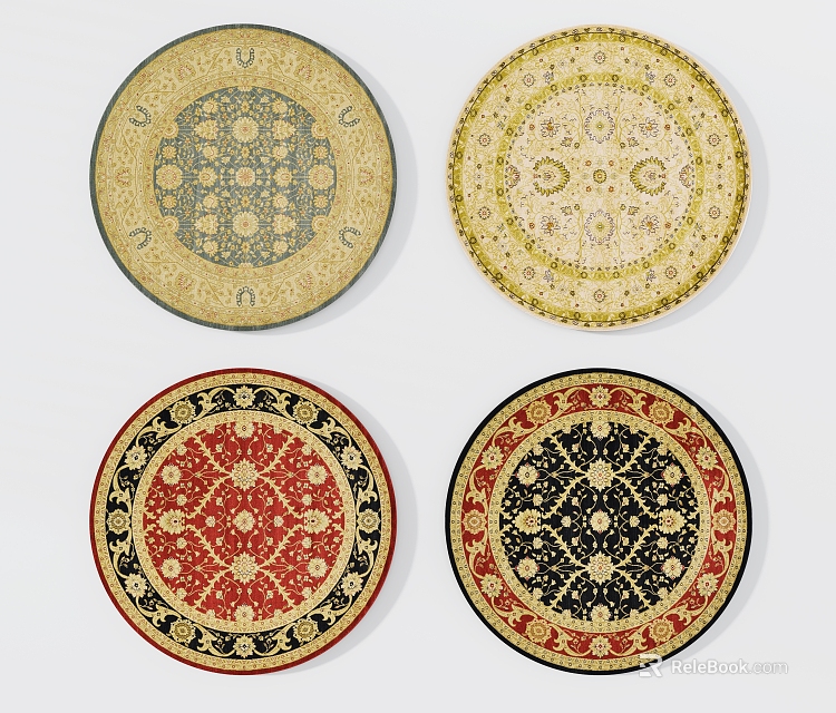 Round Carpets With Traditional Ornate Patterns In Various Colors And Designs 3d model 