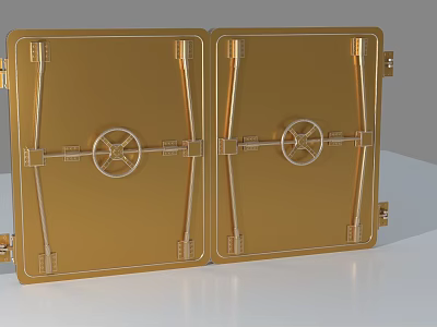 Golden Double Doors With Circular Wheels In Spacecraft Metal Structure Design 3d model
