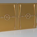 Golden Double Doors With Circular Wheels In Spacecraft Metal Structure Design 3d model