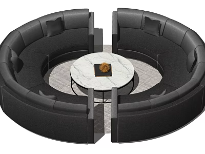 Modern Circular Black Sofa and Round White Marble Coffee Table Set with Golden Decor 3d model