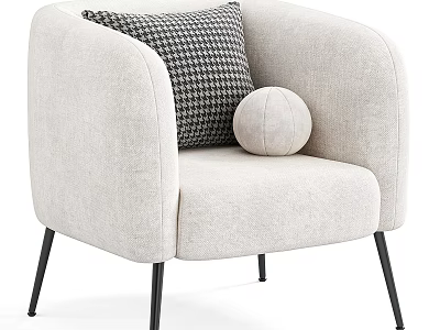 Modern Neutral Beige Accent Chair with Houndstooth Pattern Pillow Round Cushion Black Metal Legs 3d model