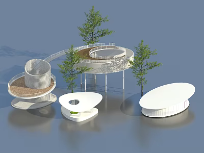 Modern Spiral Pergola Design With Open Platforms And Green Trees Around 3d model