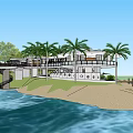 Seaside Detached Villa With Palm Trees Swimming Pool And Wooden Dock