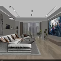 Modern Living Dining Room Interior With Light Tones Large TV Sofa And Dining Table