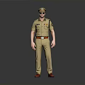 Man in Khaki Uniform with Badge Cap Sunglasses and Red Belt Shoes