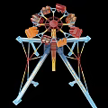Colorful Ferris Wheel Model Garden Ornament With Blue Stand And Decorative Cabins