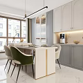Modern Living And Dining Area Interior With White Sofa Circular Pendant Lights And Abstract Paintings