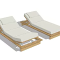 Two Wooden Frame Lounge Chairs With White Cushions For Outdoor Patio Use