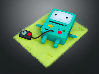Green Smiley Face Entertainment Device With Toy Controller And Grass Background 3d model