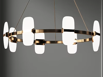 Modern Chandelier With Gold Circular Frame And White Glass Shades Design 3d model