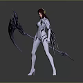 Female Character In White Tight Suit With Cloak Holding Black Scythe Red Eyes