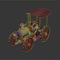 Vintage Classic Carriage With Red Canopy Wooden Wheels Golden Decorations And Intricate Details