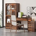 Nordic Solid Wood Dressing Table Storage High Cabinet Combination Black Walnut Writing Table Storage Cabinet Glass Door High Cabinet 3d model