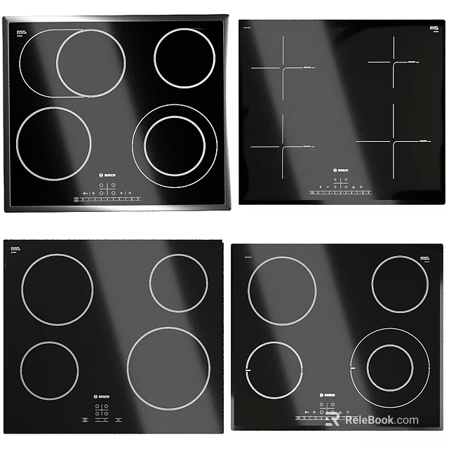 Black Glass Induction Cooktops With Various Heating Zone Designs For Kitchen Use 3d model 