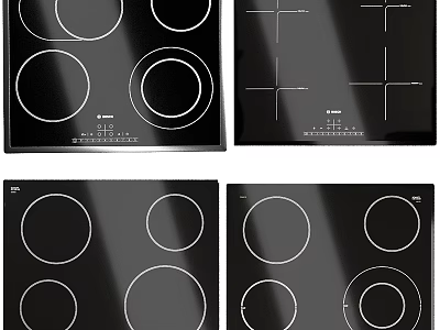 Black Glass Induction Cooktops With Various Heating Zone Designs For Kitchen Use 3d model