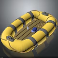 Small White Animal Toy Inside Yellow Inflatable Boat With Blue Hat