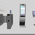 Public Facility Equipment Featuring Turnstiles And Self Service Kiosks With Digital Screens