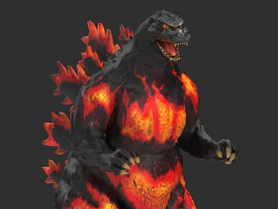 Fierce Godzilla Game Movie Character With Fiery Red Orange Skin And Open Mouth Standing Pose 3d model