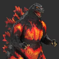 Fierce Godzilla Game Movie Character With Fiery Red Orange Skin And Open Mouth Standing Pose