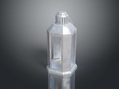 Modern Silver Metal Lantern With Octagonal Shape And Open Framework 3d model