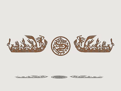 Traditional Decorative Patterns With Dragon Bird Floral And Circular Design Elements 3d model