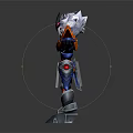 Mechanical Robot Character In Standing Pose With White Head Orange Armor And Blue Red Details