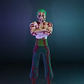 Game Movie Character With Green Hair Crossed Arms White Top Green Pants And Red Markings