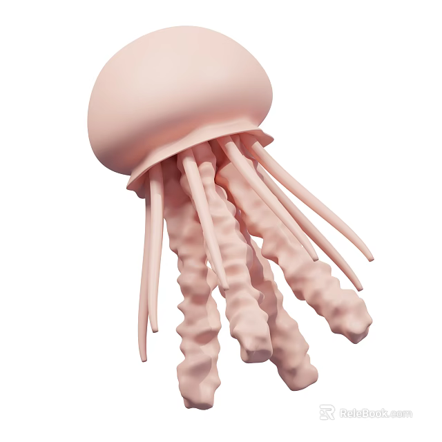 Cute Pink Aquatic Animal Jellyfish With Soft Wavy Tentacles And Smooth Body 3d model 