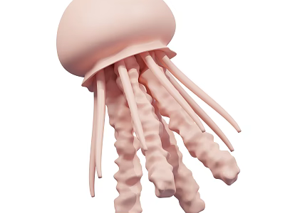 Cute Pink Aquatic Animal Jellyfish With Soft Wavy Tentacles And Smooth Body 3d model