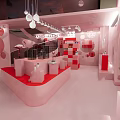Modern Pink Specialty Store Interior With Geometric Display Counters And Pendant Lights