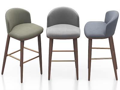 Modern Bar Stools With Curved Backrest Padded Seat And Wooden Legs In Three Colors 3d model