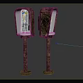 Vintage Red Telephone Booths With Black Frames And Metal Stands