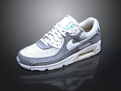 Stylish Nike Air Max Sneakers in Gray White with Colorful Details and Cushioned Sole 3d model