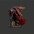 Purple Red Dragon Statue With Yellow Accents And Flame Details On Rock Base