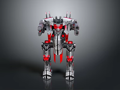 Red And Silver Mechanical Robot With Sturdy Metallic Armor And Detailed Structure 3d model