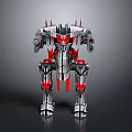 Red And Silver Mechanical Robot With Sturdy Metallic Armor And Detailed Structure