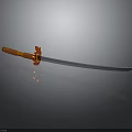 Traditional Samurai Sword With Orange Handle Red Tsuba And Silver Reflective Blade