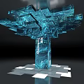 Transparent Blue Block Tree Like Structure With Geometric Design And Glassy Appearance 3d model
