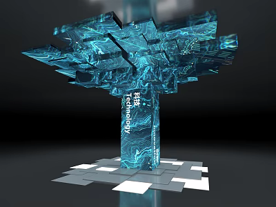 Transparent Blue Block Tree Like Structure With Geometric Design And Glassy Appearance 3d model