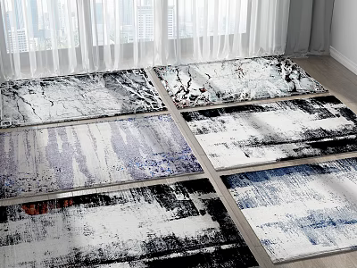 Modern Abstract Square Rugs Featuring Black White Blue Patterns For Home Decor 3d model