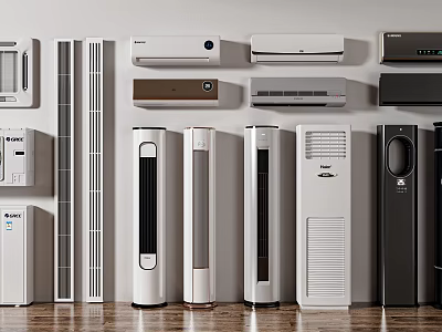 Various Types of Air Conditioners and Fans Including Wall Mounted and Floor Standing Units 3d model