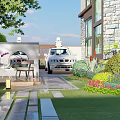Garden Landscape Design With Lush Lawn Stone Pathways Pavilion And Water Feature