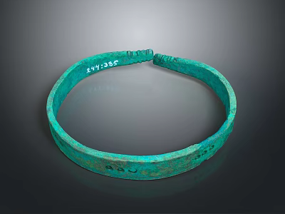 Ancient Green Bronze Bangle With Engraved Details And Serial Markings 3d model