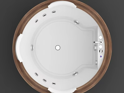Elegant Modern Round Bathtub With Wooden Frame And White Interior Design 3d model