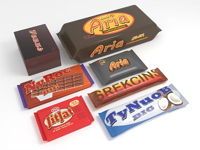 Assorted Chocolate Bars From Various Brands With Colorful Packaging Designs 3d model