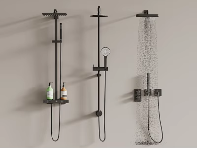 Black Wall Mounted Shower System With Handheld And Overhead Sprayers And Bath Products 3d model