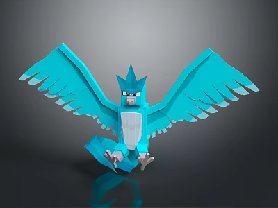 Game Movie Character Blue Bird Like With Spread Wings Low Poly 3D Model Reflective Base 3d model